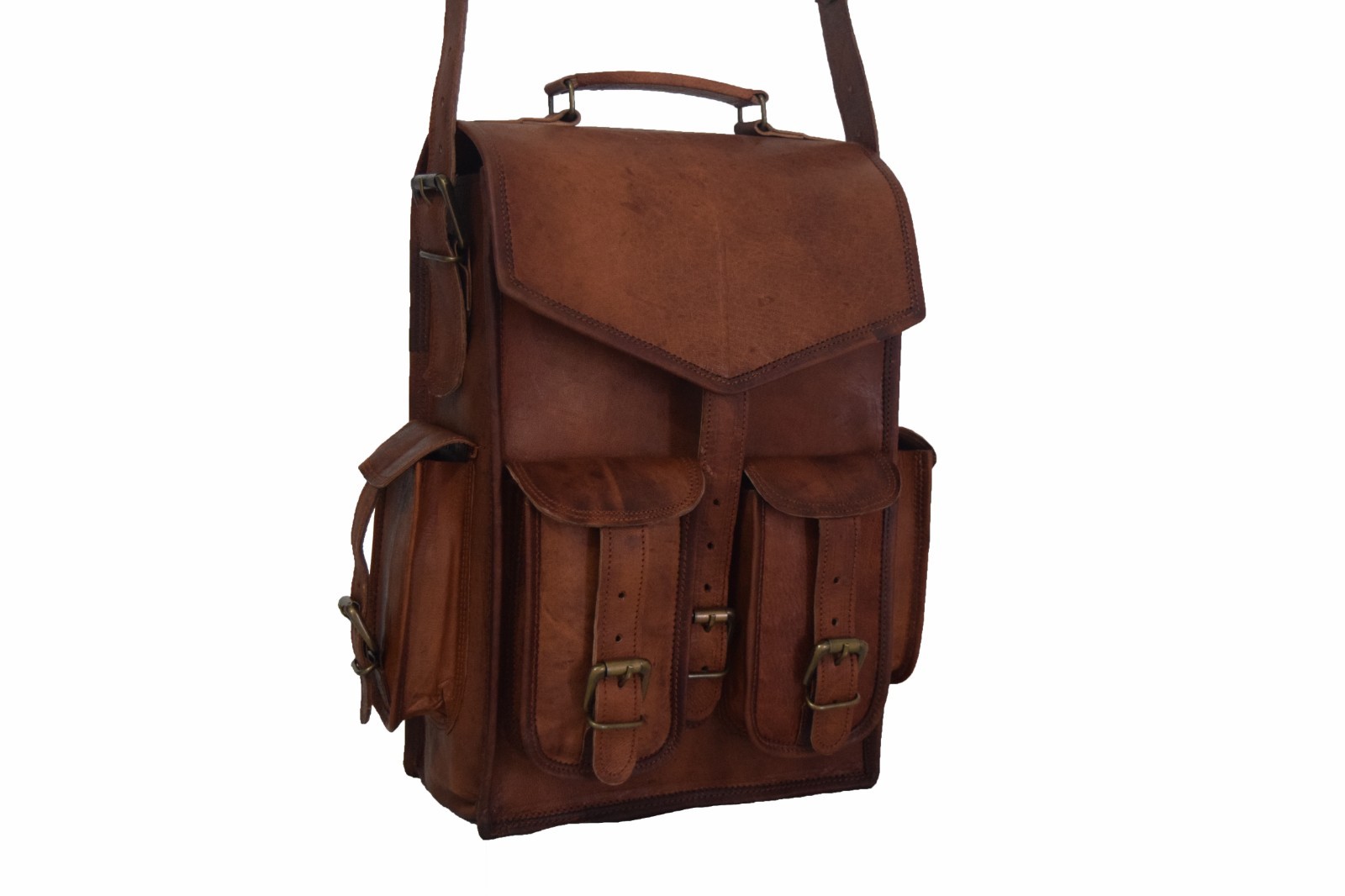 Leather Backpack Convertible Messenger Bag Laptop Satchel Rucksack Shoulder14 In