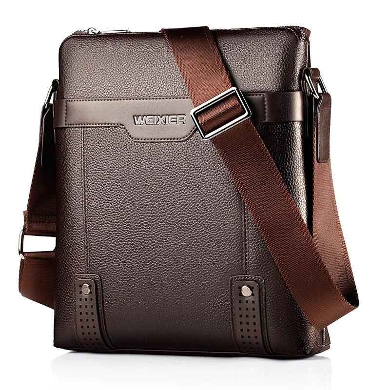 Solid Color Black Brown Leather Men’s Crossbody Bag, Casual Large Capacity.
