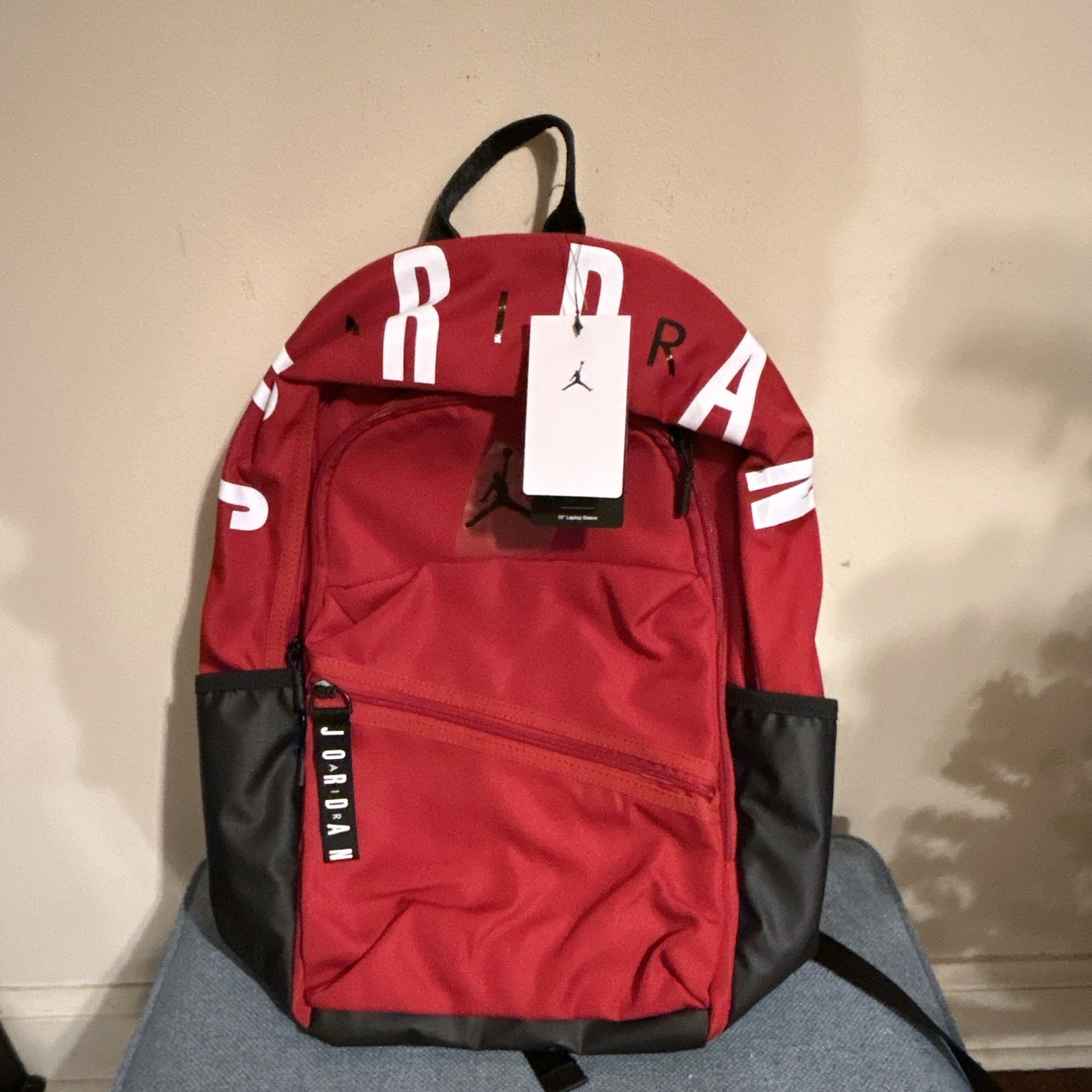 Jordan Air Jordan Backpack Red/Black Zip Adjustable Straps Pockets One Size