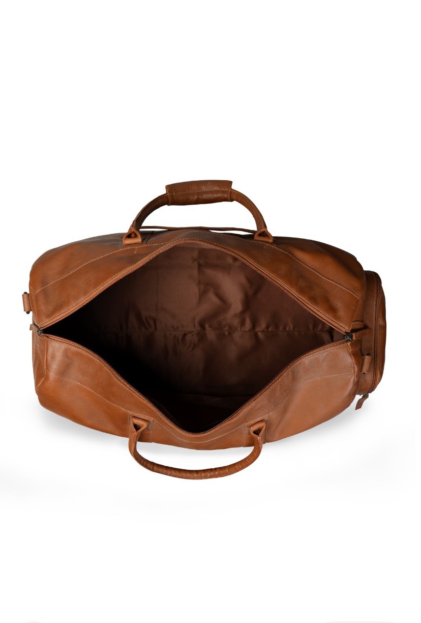 Leather Duffel Bag, Brown Full-Grain Leather, Travel bags with Adjustable Strap
