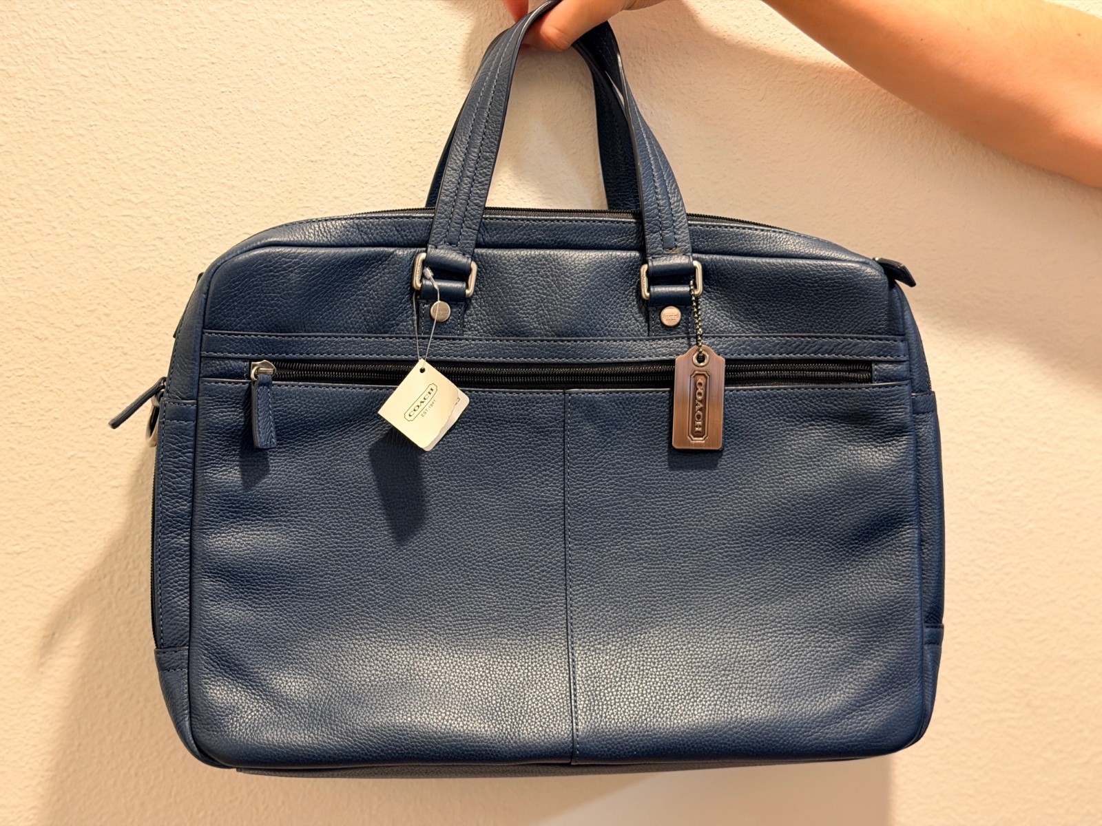 COACH Briefcase Business Bag Navy Blue Leather F70366 Transatlantic Commuter