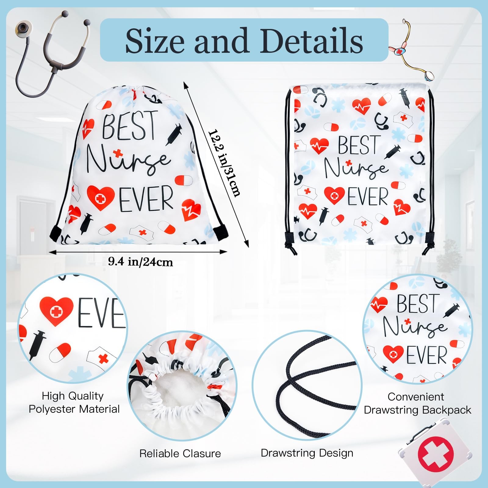 Nurse Gift Drawstring Backpack 12x10in 24 Pieces – Perfect for Appreciation Week