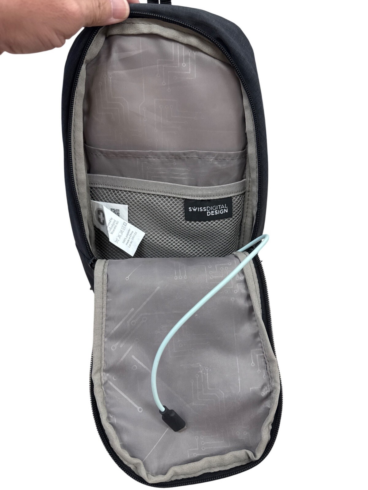 Swissdigital Design Gray Sling Backpack With USB Port SKU 7336