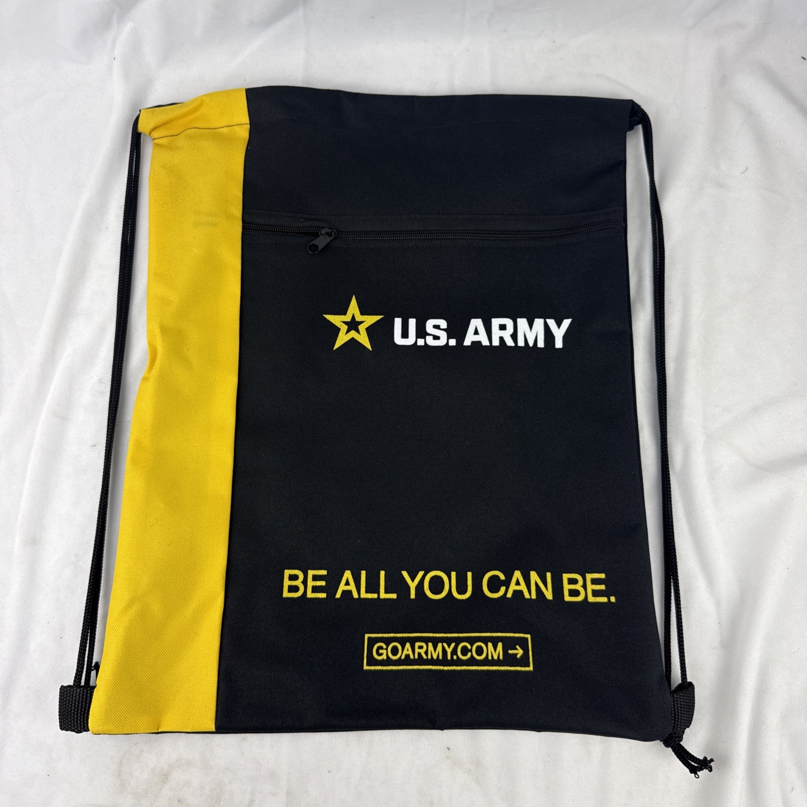 U.S. Army Black Drawstring Bag Backpack with Zipper – Be All You Can Be