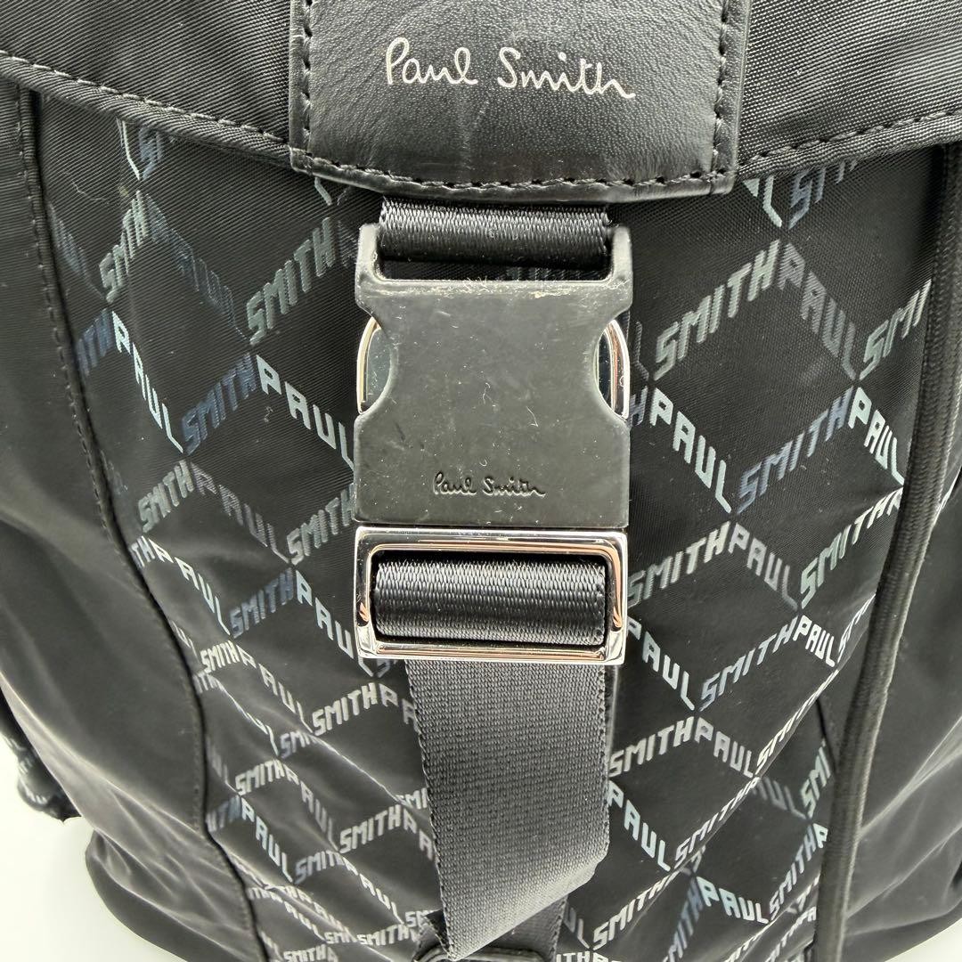 Paul Smith Branded Monogram Backpack Black Leather Nylon 42cm Mens Auth