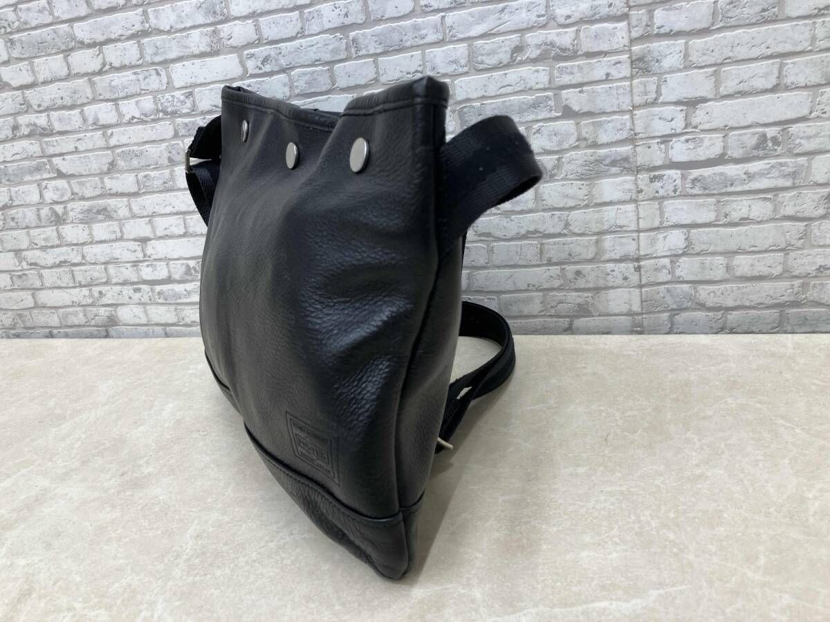 Authentic Porter Delight Leather Shoulder Bag Black 23cm x 33cm Small Damage