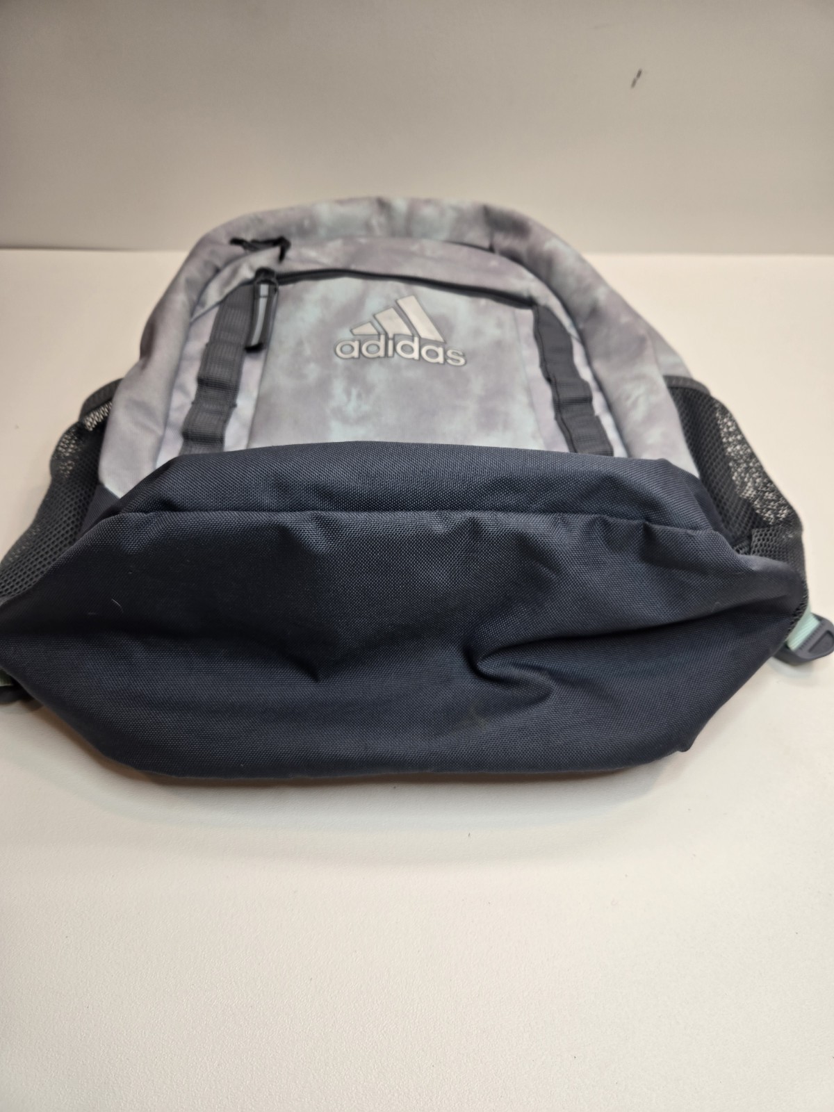 adidas gray/teal backpack load spring straps 4 zipper compartments 2 bottle