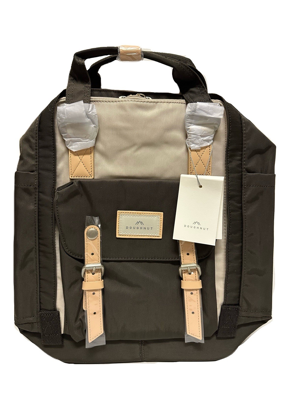 NEW Doughnut Macaroon Backpack 16L Leather Trim Water Resistant Ivory & Espresso