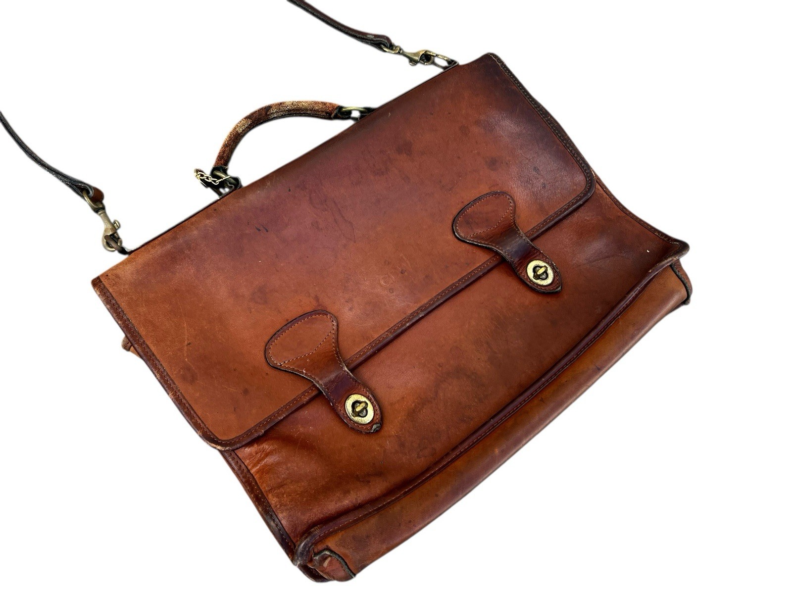 Vintage Jack George Brown Worn Leather Turn Lock Briefcase! 16x12x5in