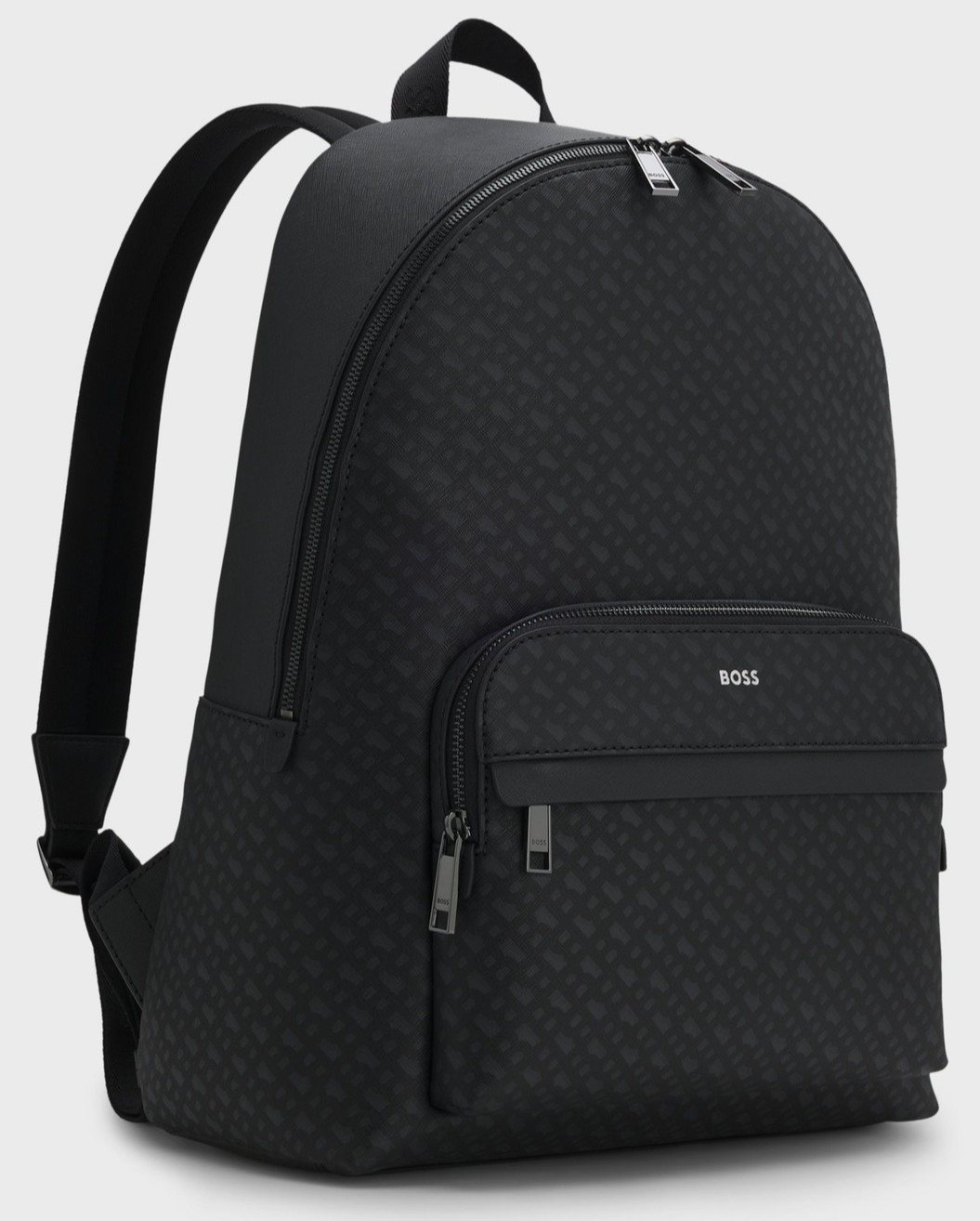 HUGO BOSS $330 MONOGRAM BACKPACK Travel BAG Regnerated Leather Black AUTHENTIC