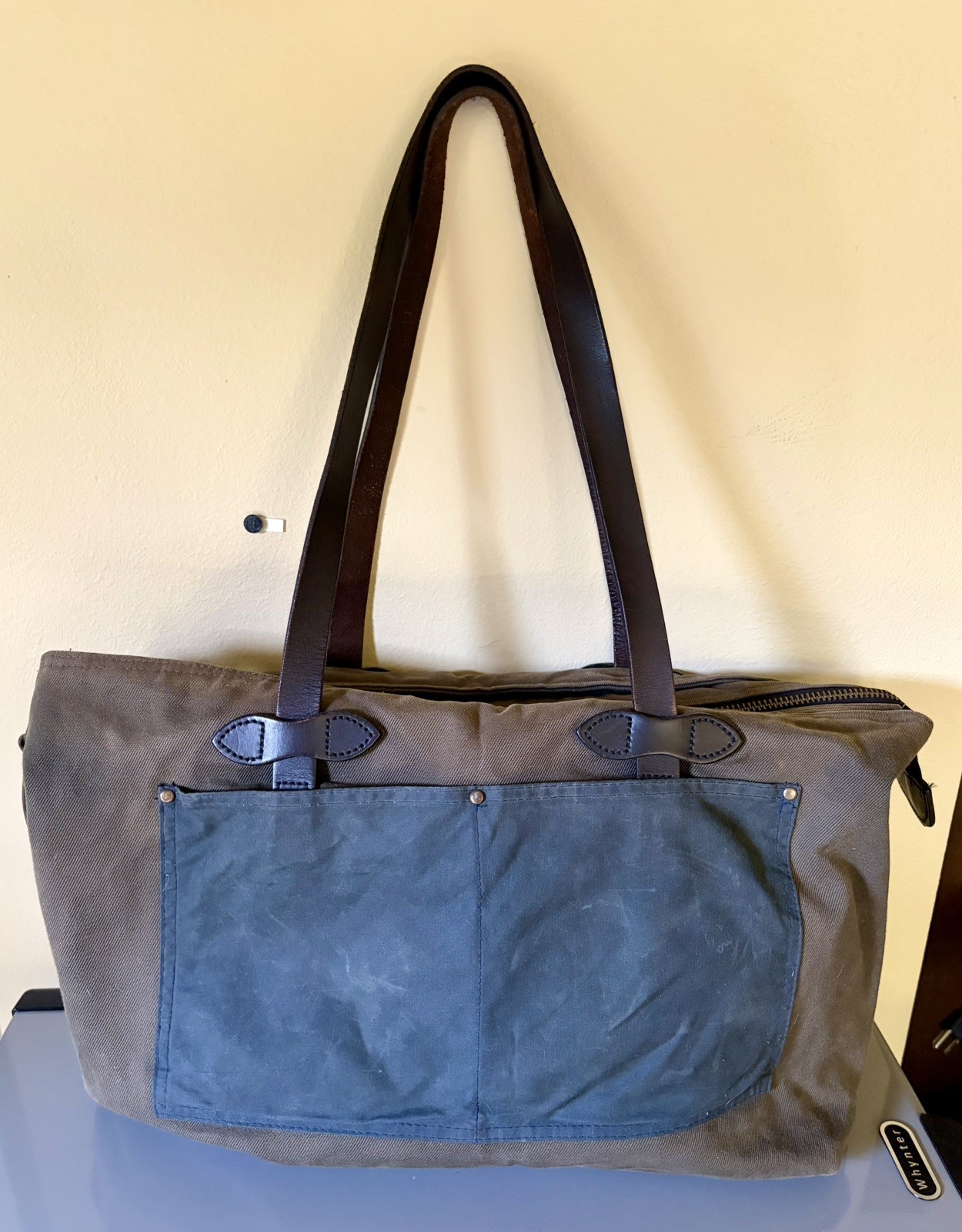 Filson Rugged Twill Tote/Travel Bag- Otter Green, Brown Leather