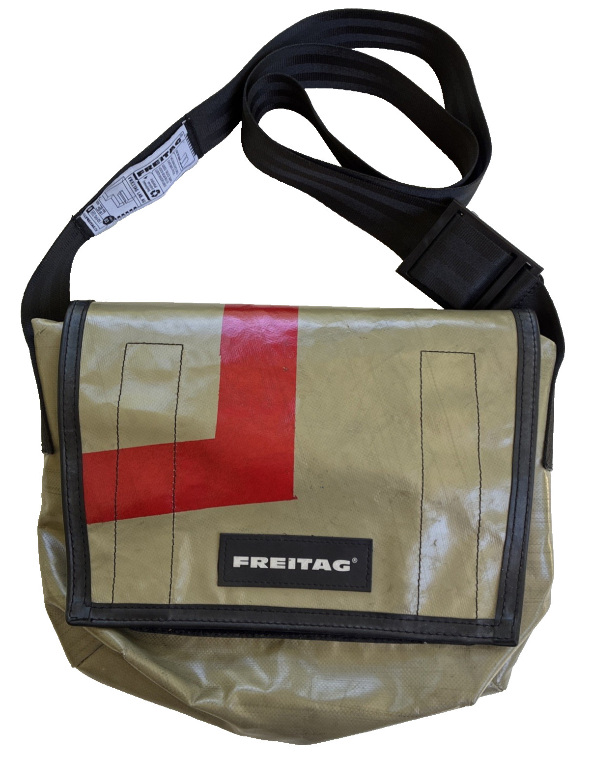 FREITAG Messenger Man Bag Beige G5.1 Greige Red Adjustable Strap Dragnet 12 x 10