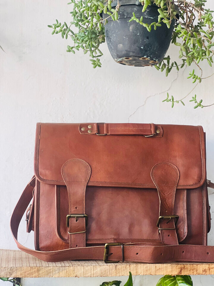 Eco friendly Bag Goat Leather Briefcase Shoulder Genuine