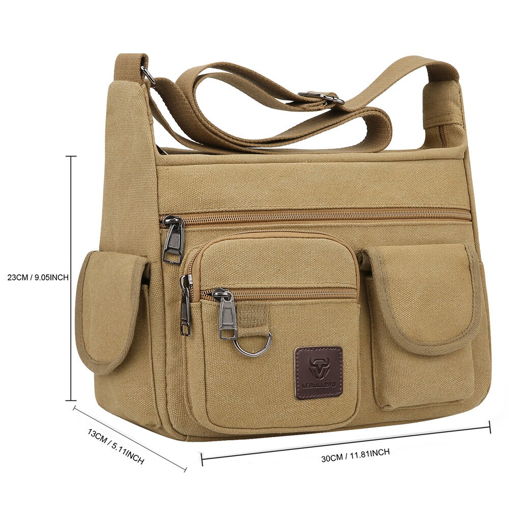 Men’s Canvas Shoulder Bag Durable Tool Bag Crossbody Sling Large Capacity Travel