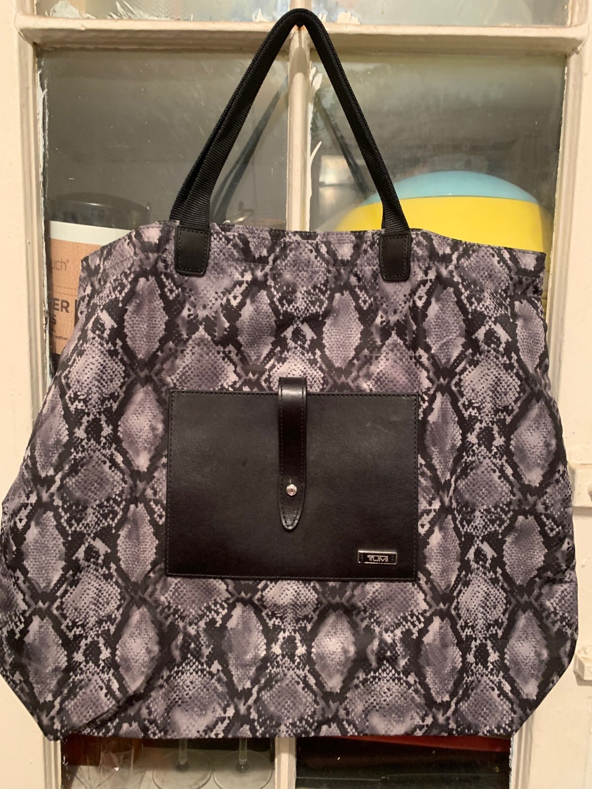 TUMI Alpha Python Roll Up Leather Travel Shopper Carry on Bag Tote Weekender