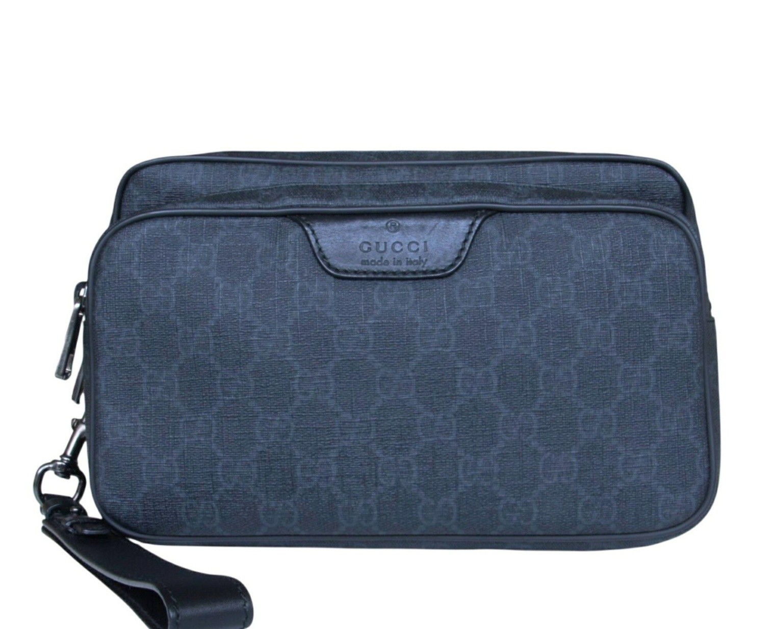 Gucci GG Supreme Clutch Bag Black 337082 543014 PVC Leather Pouch