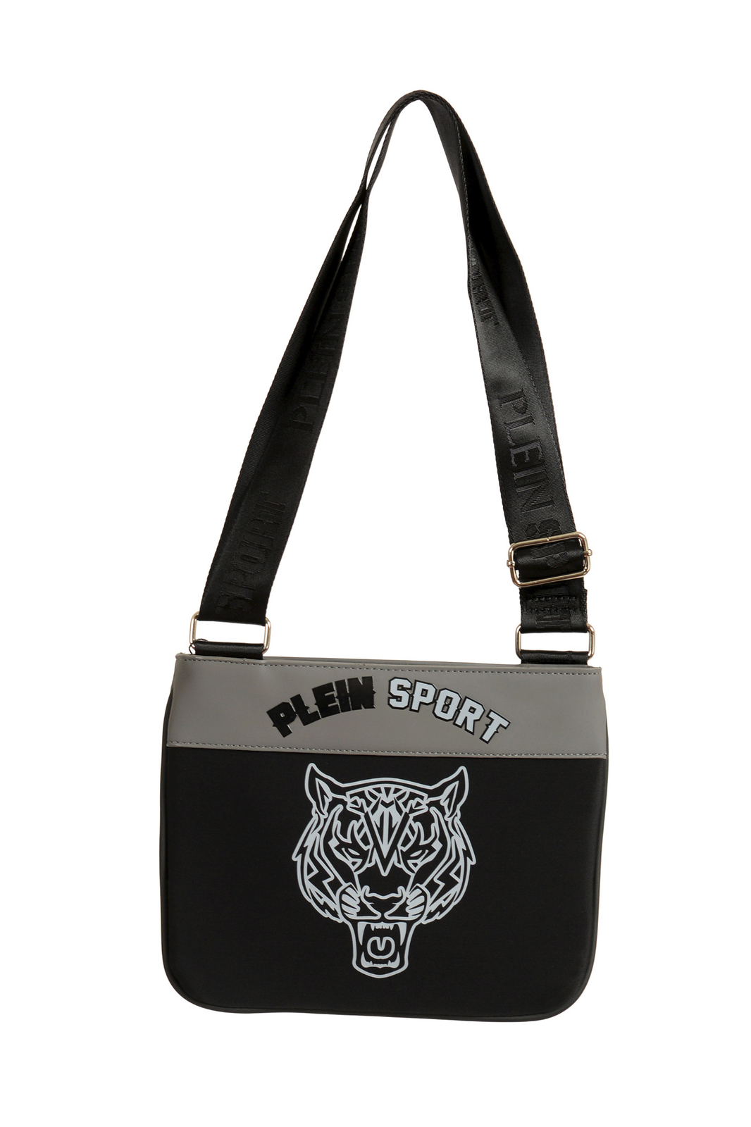 Plein Sport Unisex Gray & Black Logo Print Crossbody Bag