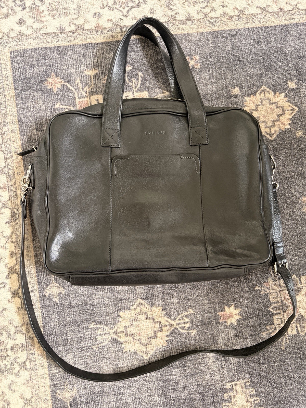 Excellent Cole Haan Briefcase Carry Laptop Bag Pebbled Leather Black