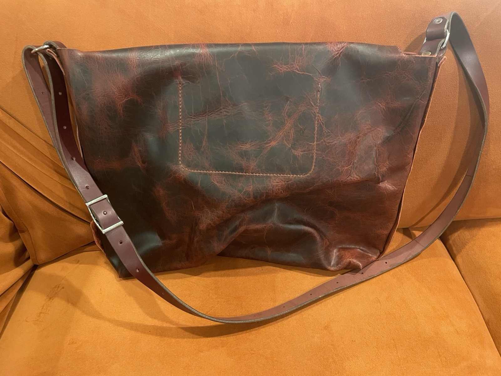 HANDMADE Bison Leather Messenger Bag Satchel Burgundy BRAND NEW