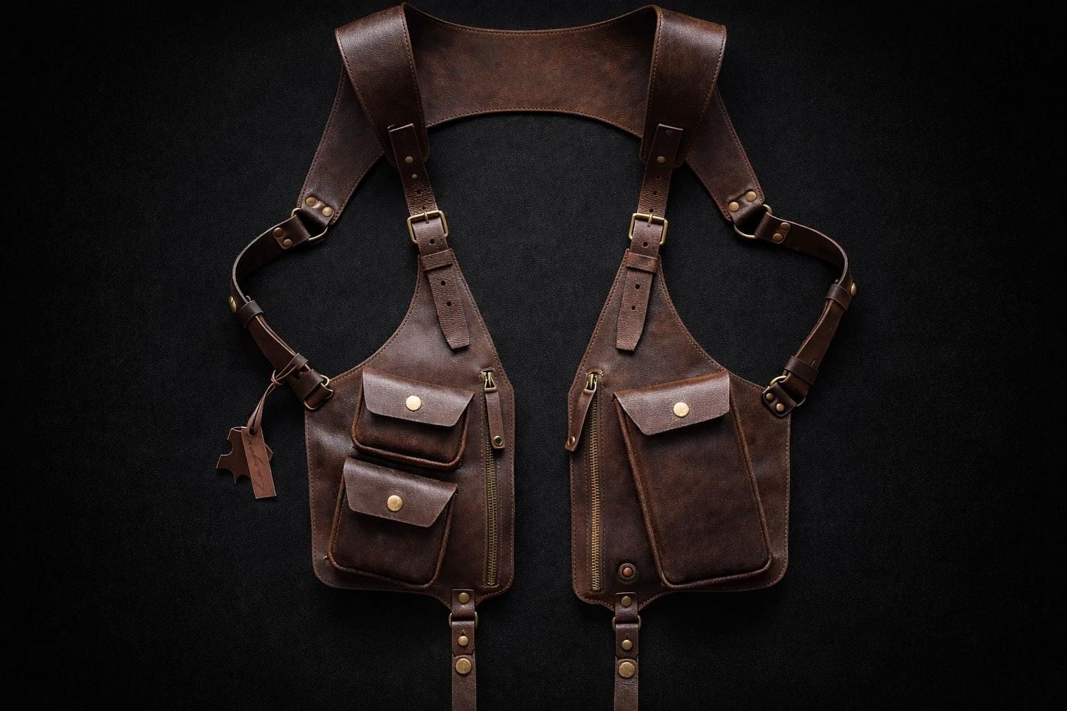 Mobile Holster Adjustable Harness with Zippered-Bags, Vintage Shoulder Holster