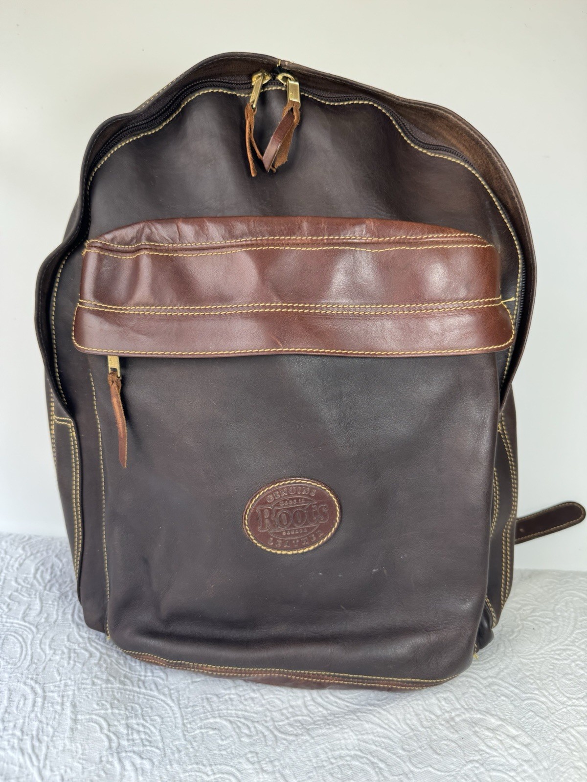 Vintage Roots Canada Leather Student Pack Backpack Tribe Two-Tone Brown Chestnut