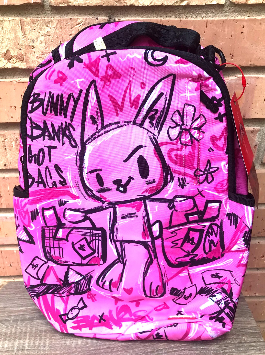 Sprayground Bunny Banks Backpack🔥New Black Pink Black Bookbag Large School Bag