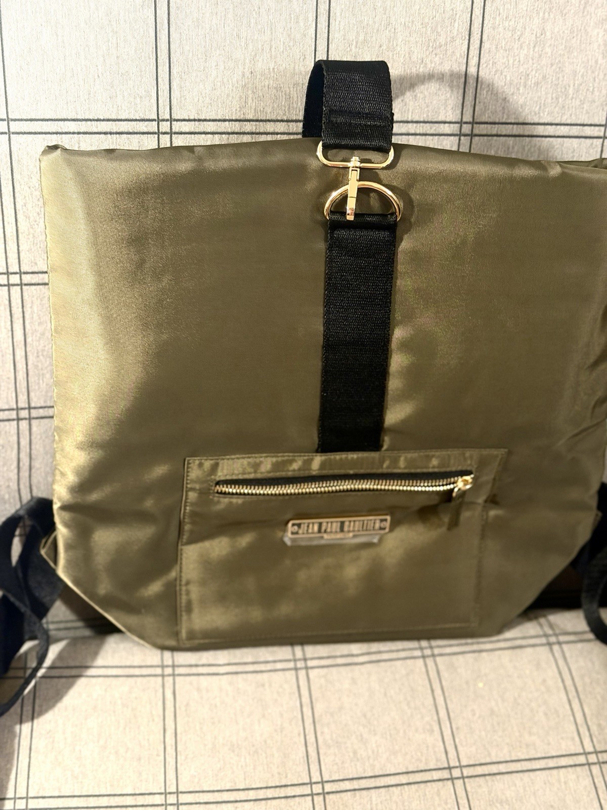 Jean Paul Gaultier Solid Green/Black Backpack Zip Closure Outer Pockets Travel