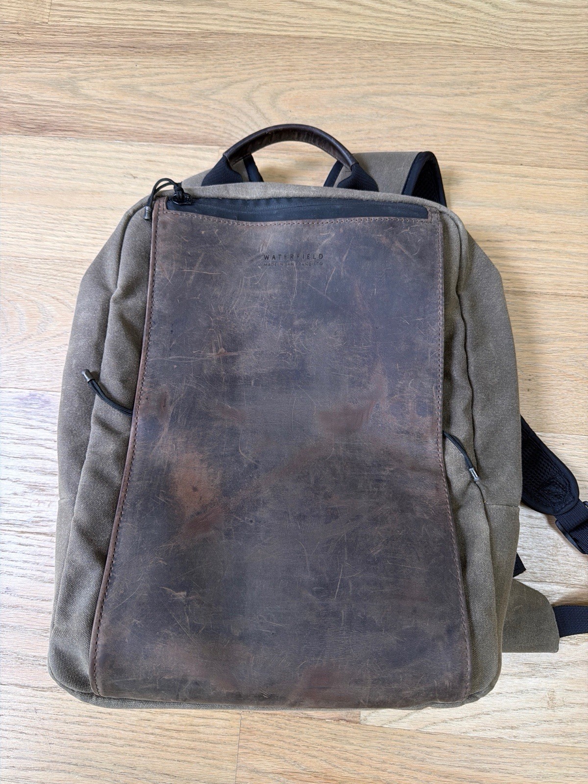 Waterfield Designs SF Sutter Slim Backpack Waxed Canvas Chocolate Leather