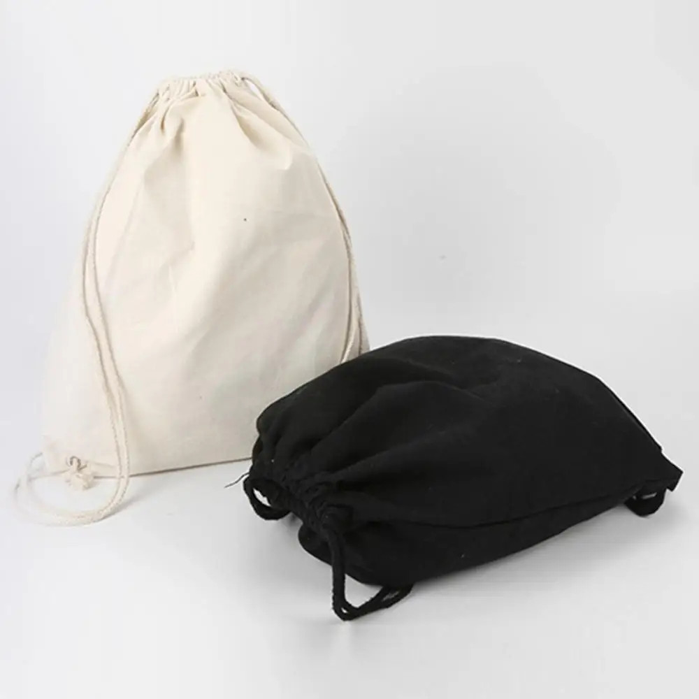 Canvas bag shoulders drawstring bundle pockets shopping student backpack bag cot