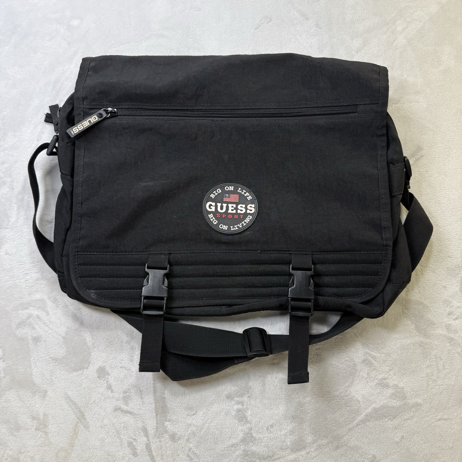 Vintage Guess Sport Messenger Bag Black Crossbody Laptop Book Bag Y2K