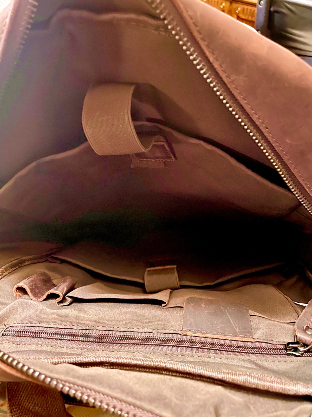 Multi Pocket Leather Laptop Utility Backpack Brown no brand