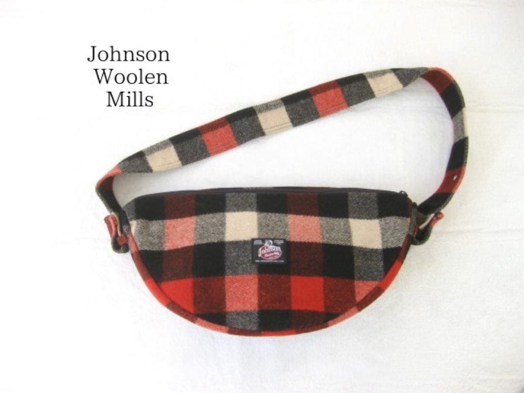 USA Johnson Woolen Mills Shoulder Bag Wool Check Pattern 42x22x18cm