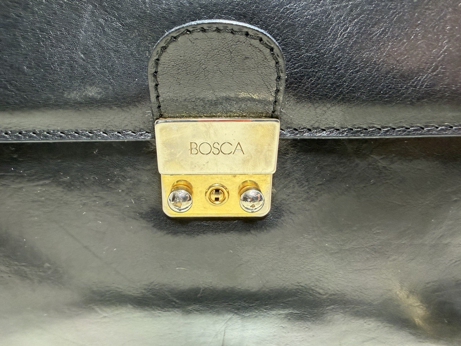 Vintage Bosca Old Leather Briefcase Flap over 3 Gusset Shoulder Bag With Key (Rv