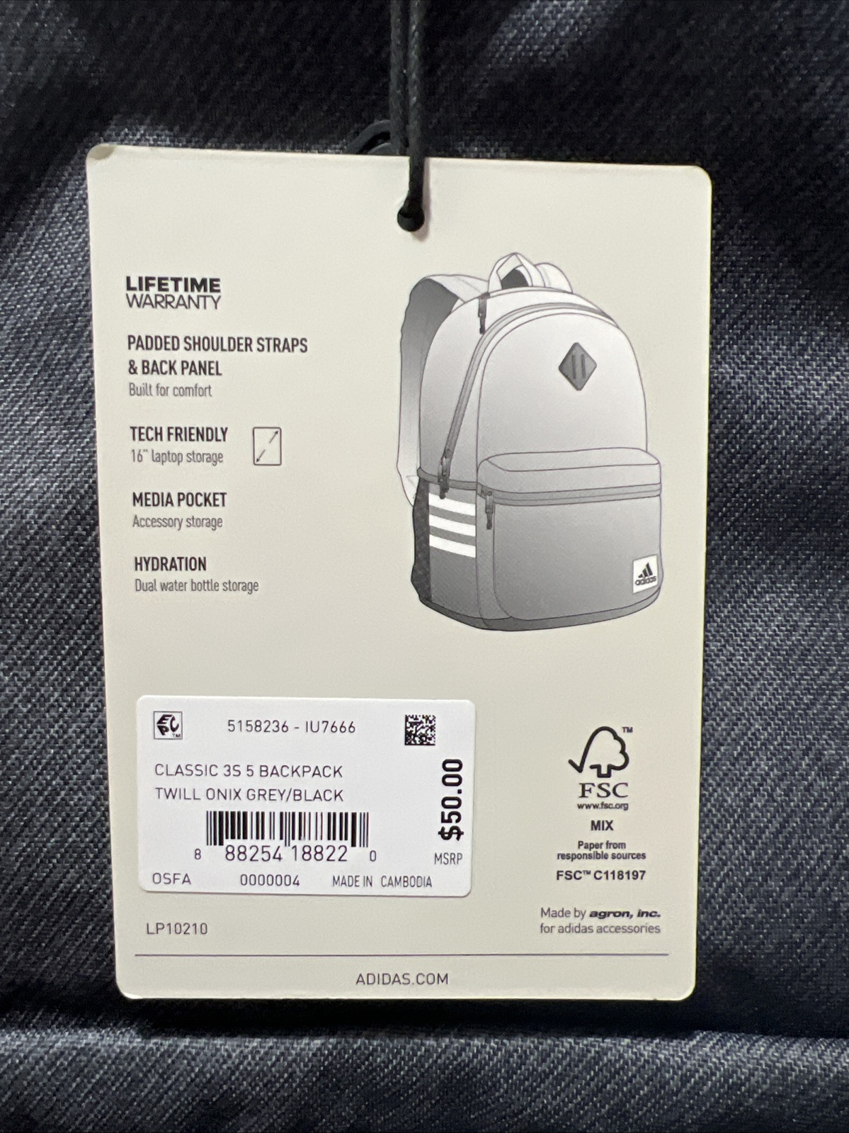 Adidas Classic 3S 5 Backpack NWT Gray And Black