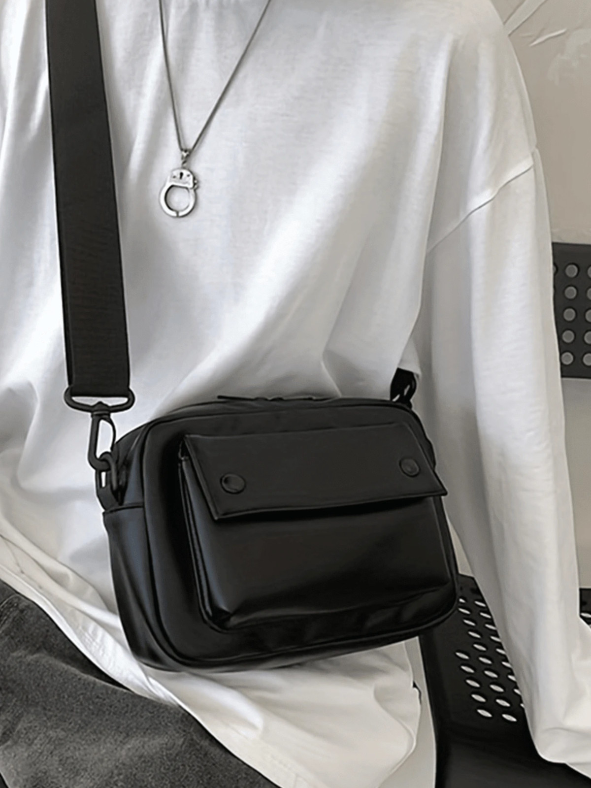 Bolso Negro Carteras Para Hombres Riñonera de Moda Bolso Mensajero De Hombro