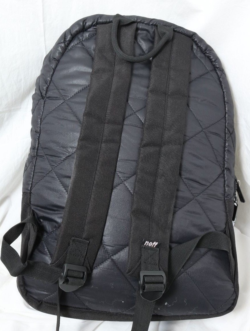 Neff Quilted satin Black Polyester Soft Shell Book bag 17″ tall Backpack