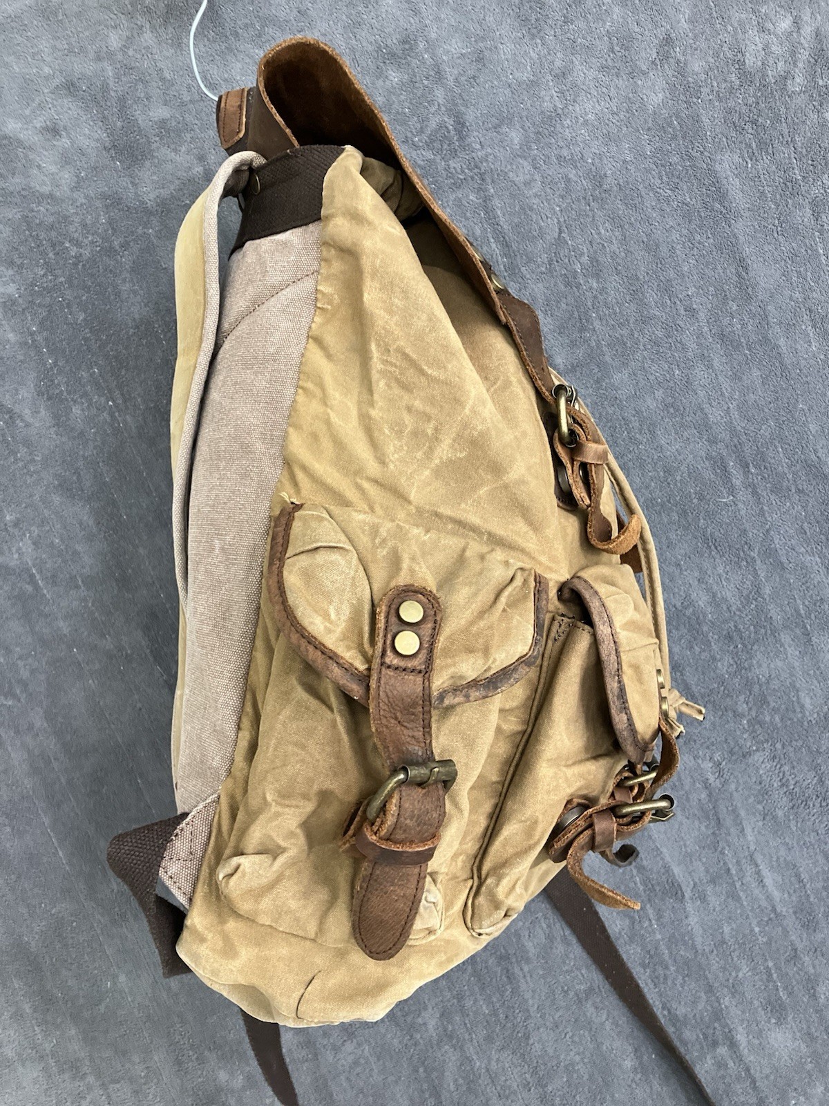 Canvas Leather Back Pack Utility Streetwear Commuter Laptop Brown Tan 14” ISSUES