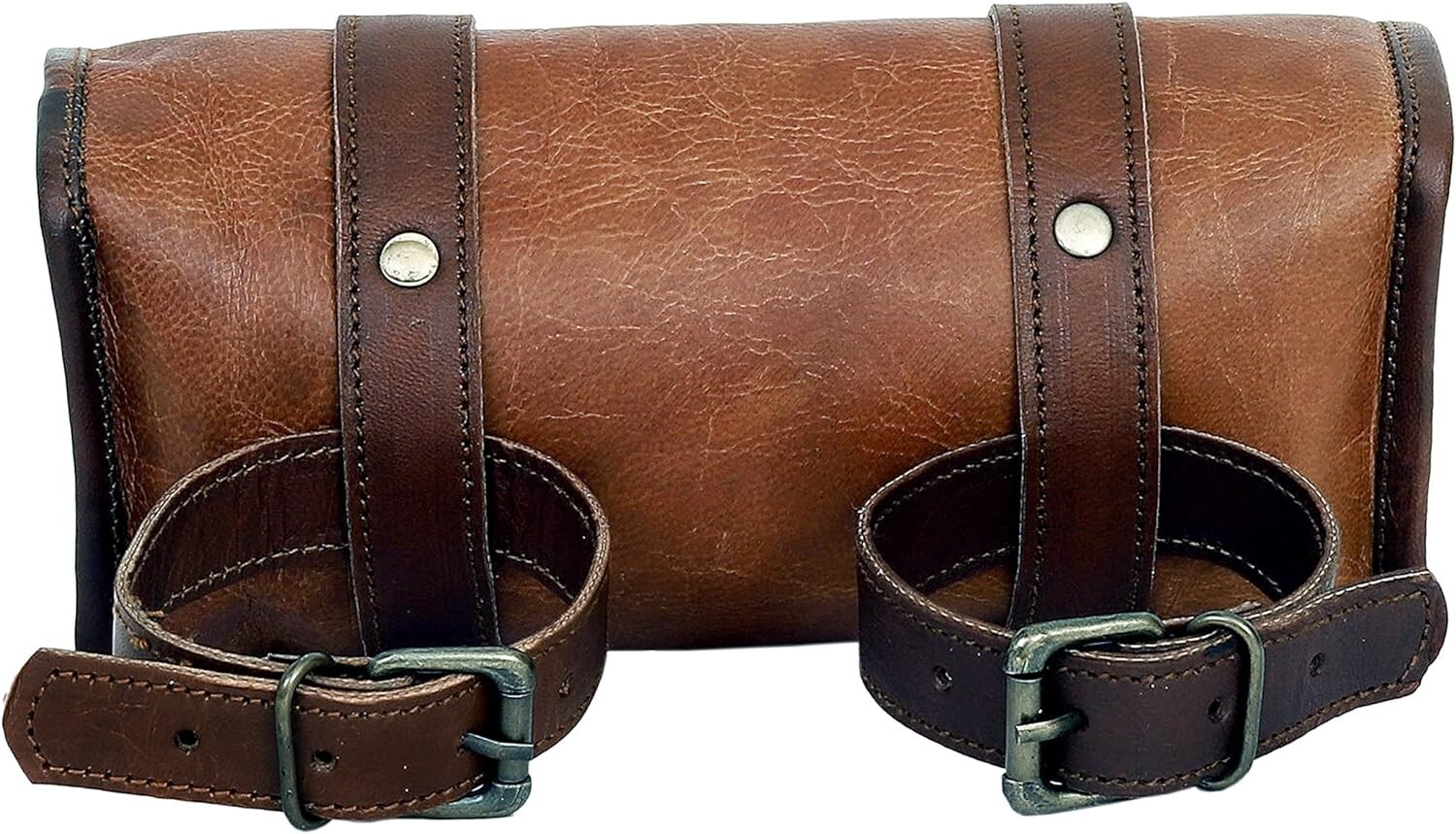 15″ Large Full Grain Leather Handle Bar Saddle Bag Utility Tool kit Panniers