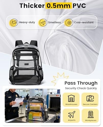 Vorspack Clear Backpack with TSA Lock, Large Clear Bookbag, Black | Heavy Dut…