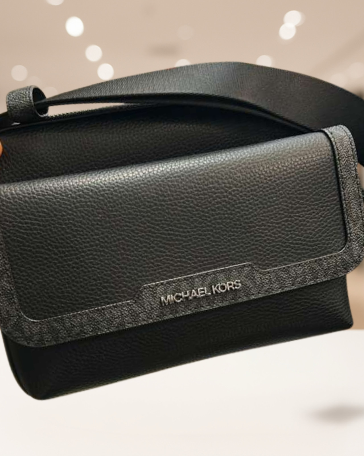Michael Kors Cooper Men Medium Leather & Logo Flap Camera Crossbody Bag Black