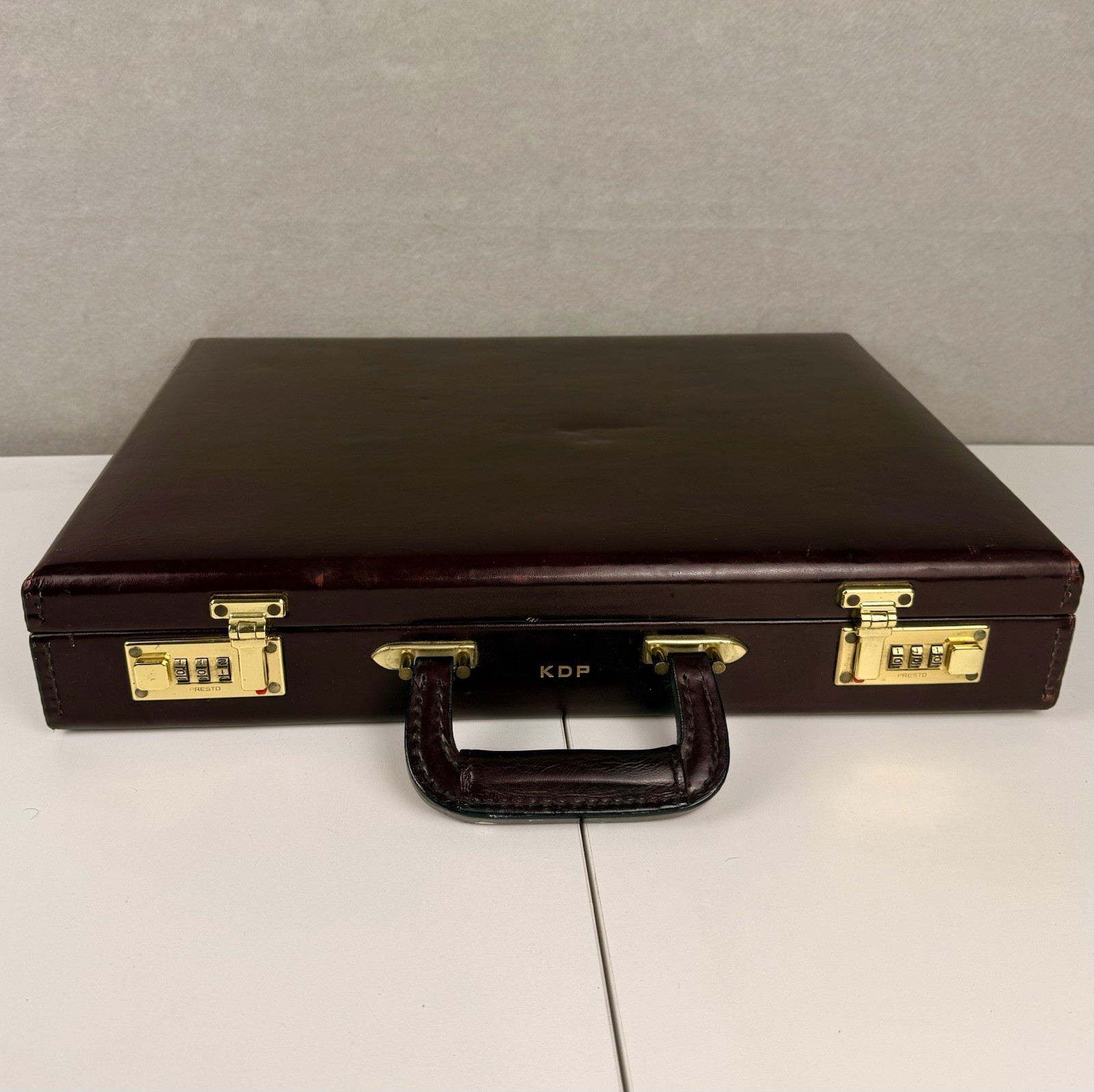 Vintage Airway Presto Leather Attache Briefcase Brown Burgundy Brass Lock 18”