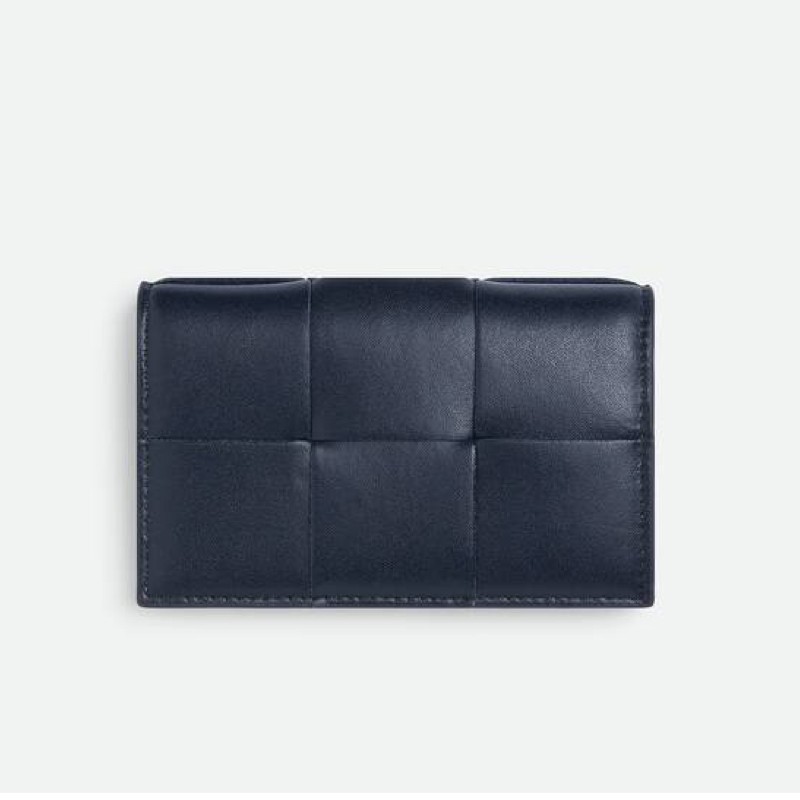 Bottega Veneta Pre-Owned Authentic CASSETTE Card Holder Blue Leather 7.5x12x2cm