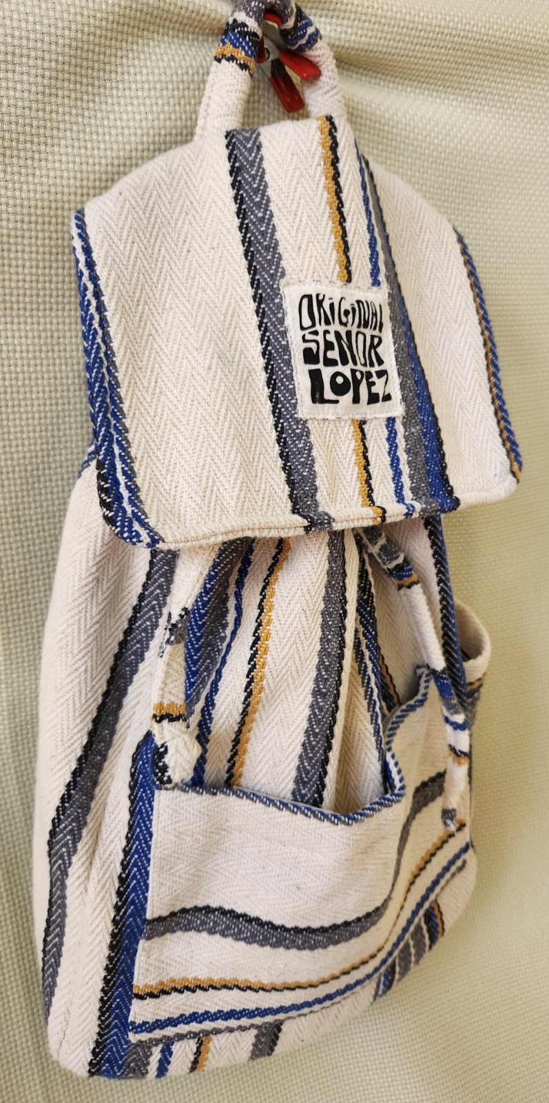 Original Senor Lopez Baja Backpack Striped Mexican Hippie Boho Beach Bag Recycle