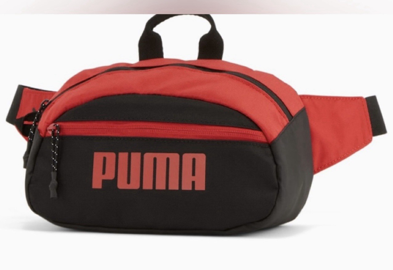 PUMA Red/Black Waist Pack Belt Bag Zip Closure Adjustable Strap Pockets Men