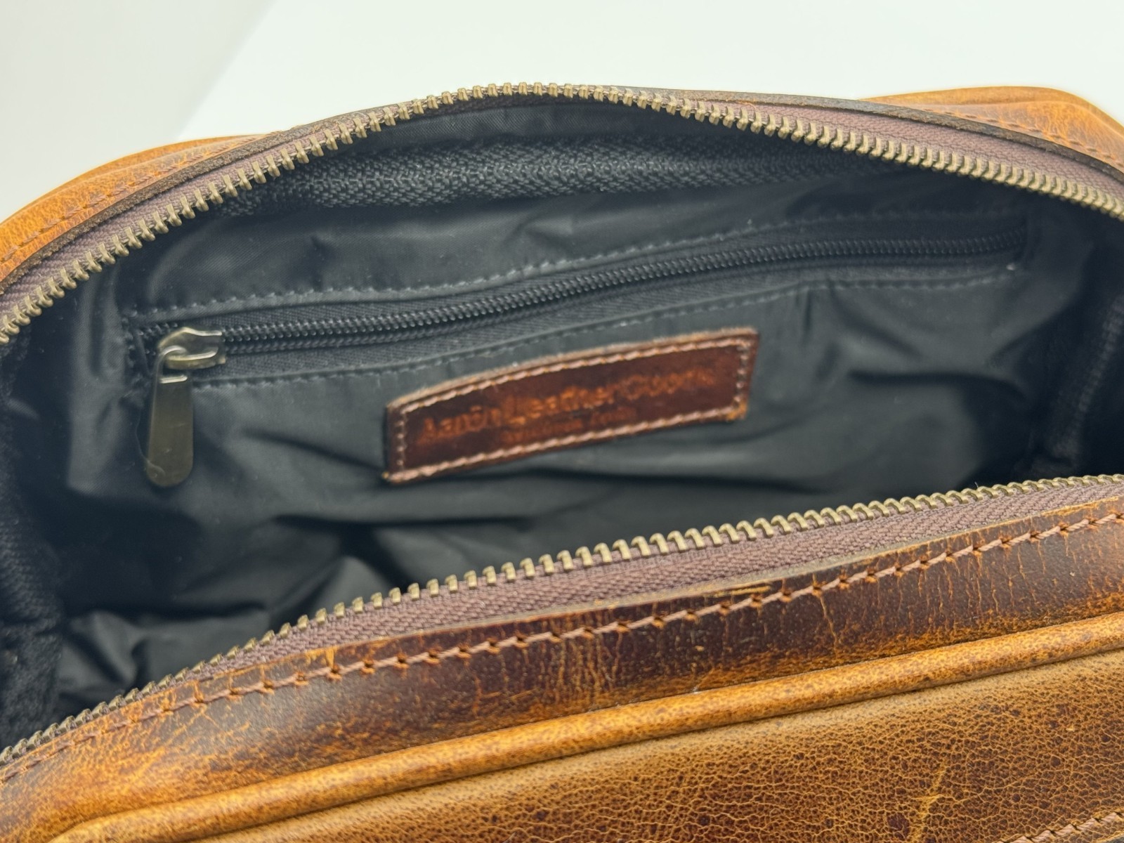 Aaron Leather Goods Toiletry Bag Copper Premium Leather 10.5″L x 5.5″W x 5.5″H