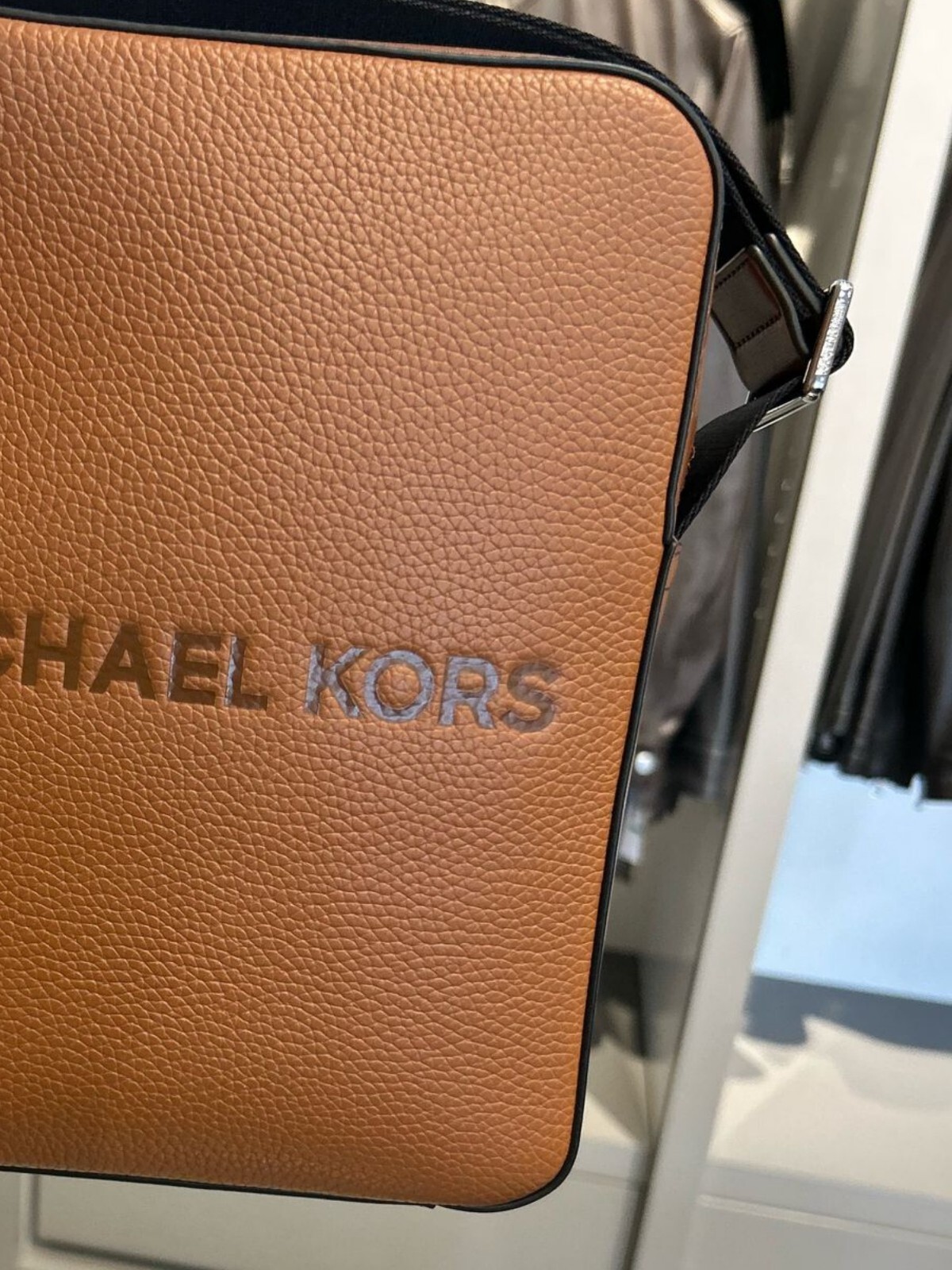 Michael Kors Cooper Men Logo Embossed Leather Crossbody Messenger Bag Luggage
