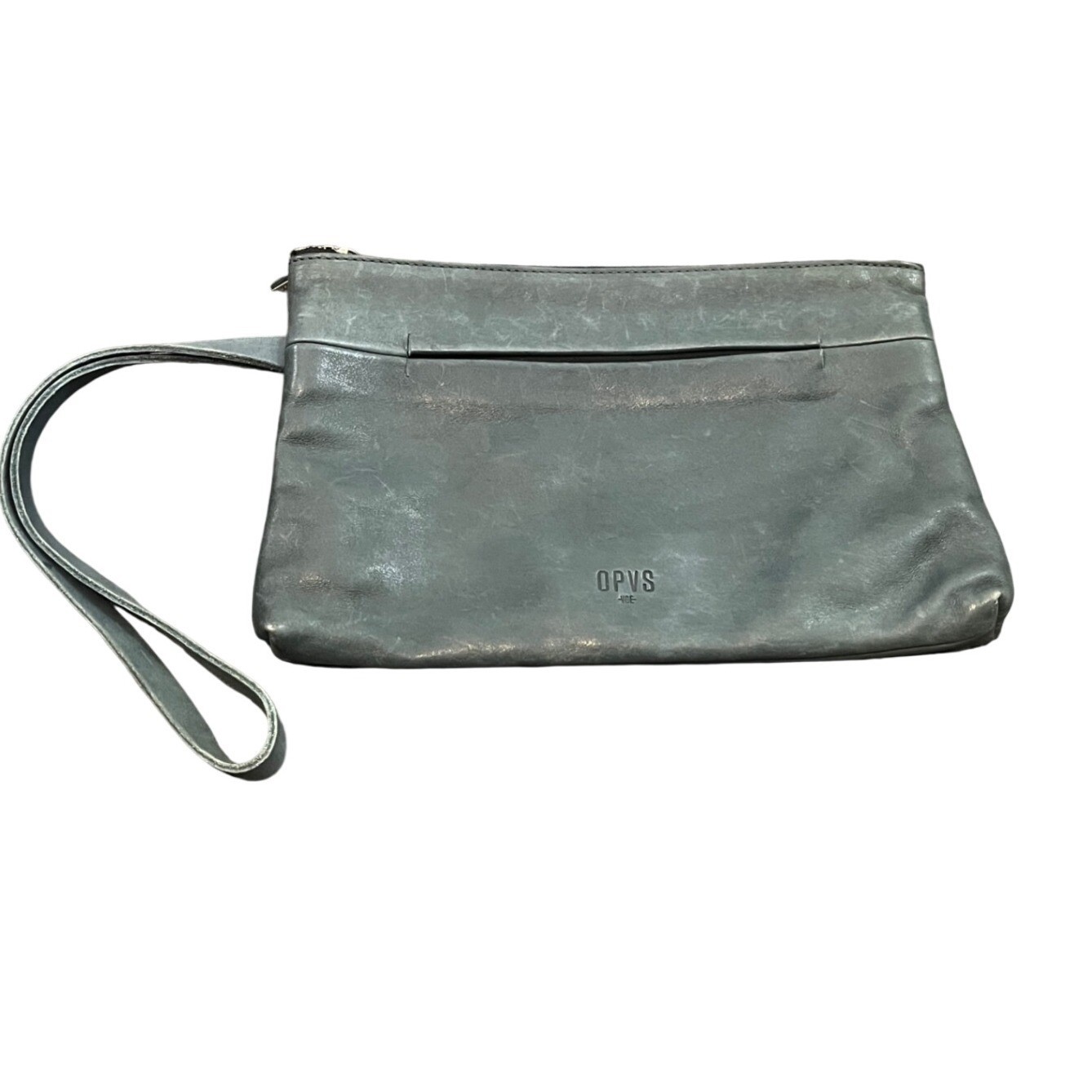 OPVS Clutch Bag Unisex OS Gray Blue Leather Distressed Minimalist Wristlet Pouch