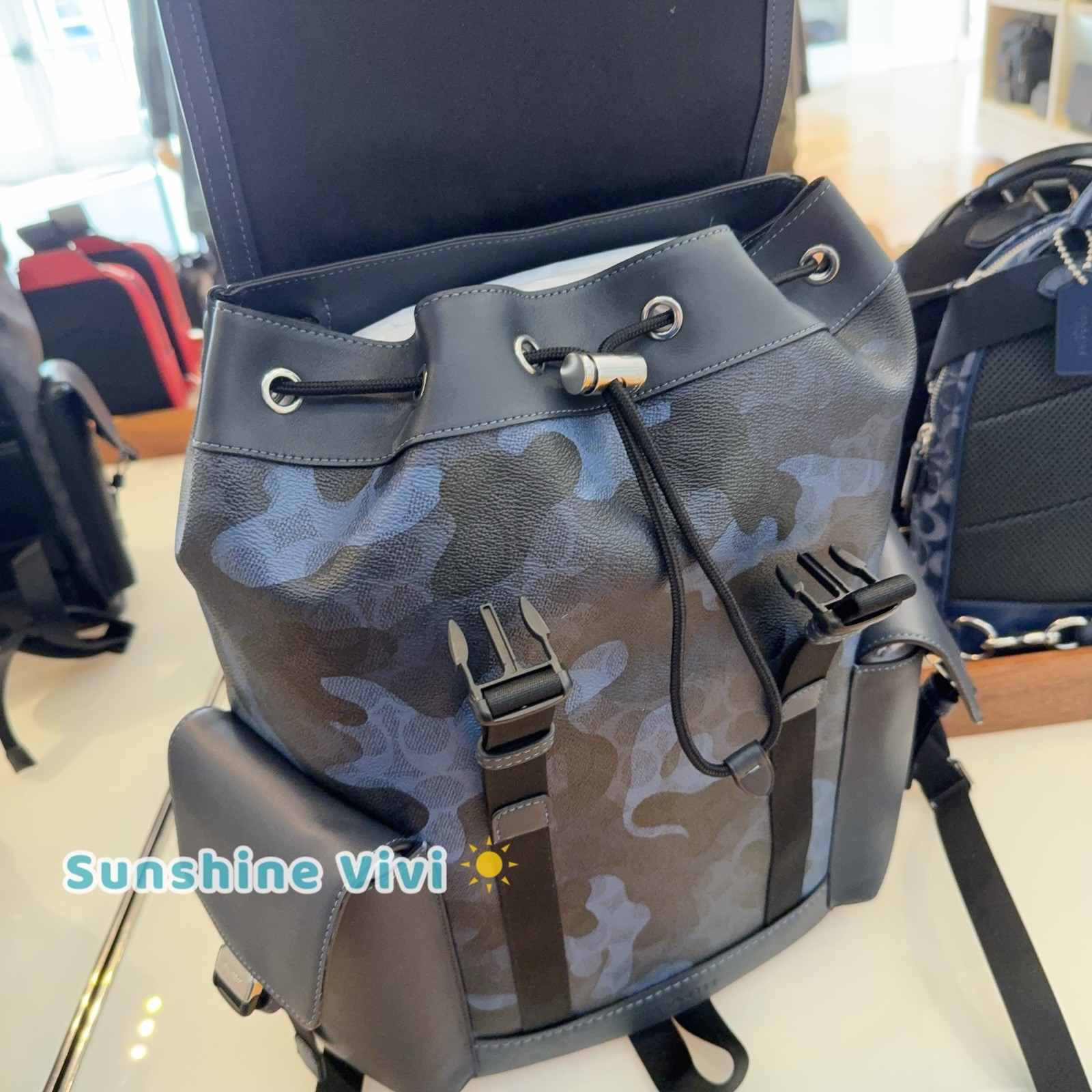 NWT COACH MEN’S Clark Backpack In Signature Camo Print Silver/Blue Multi cdc20