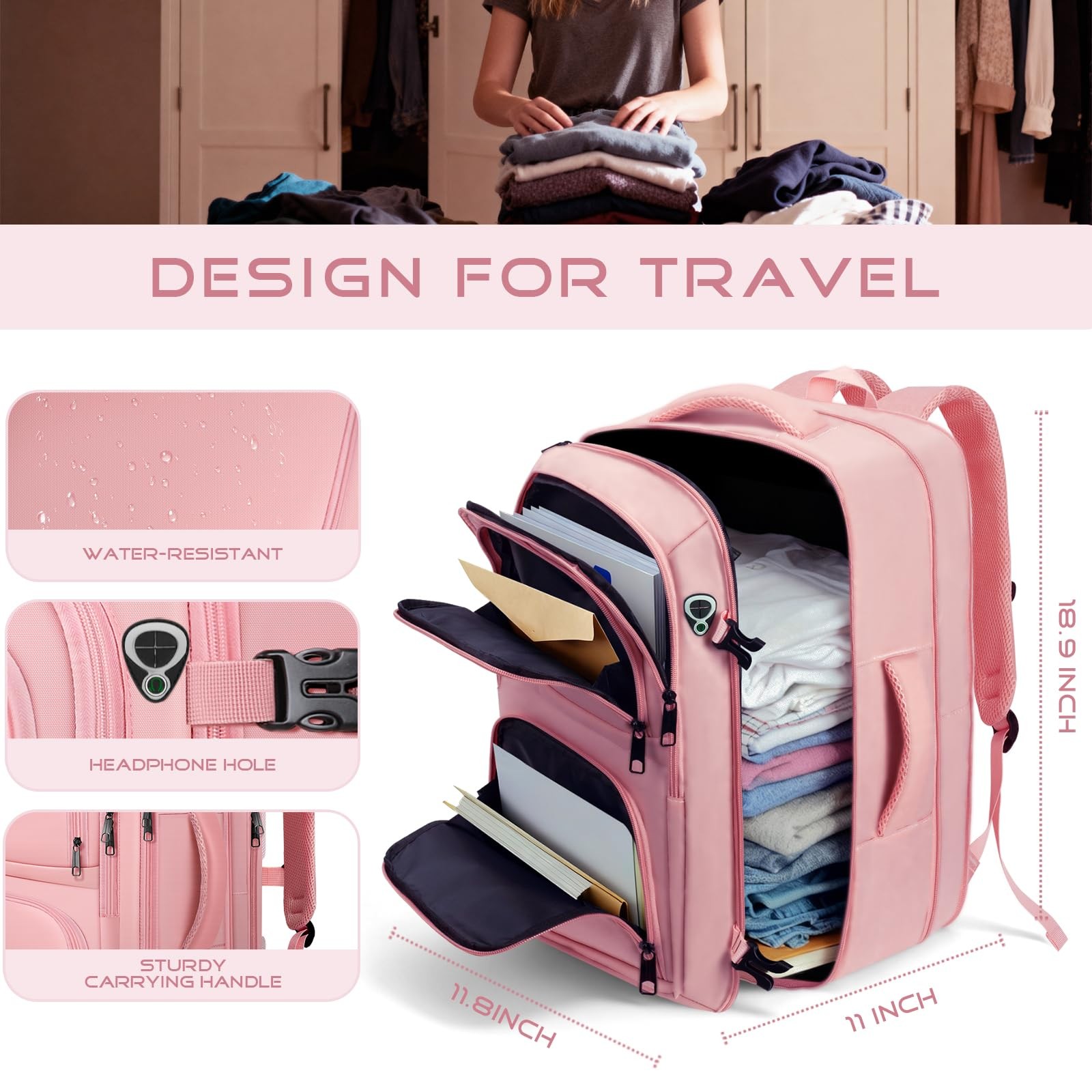 Travel Backpack 52L Expandable for 18.4 Inch Laptop – TSA Approved Carry