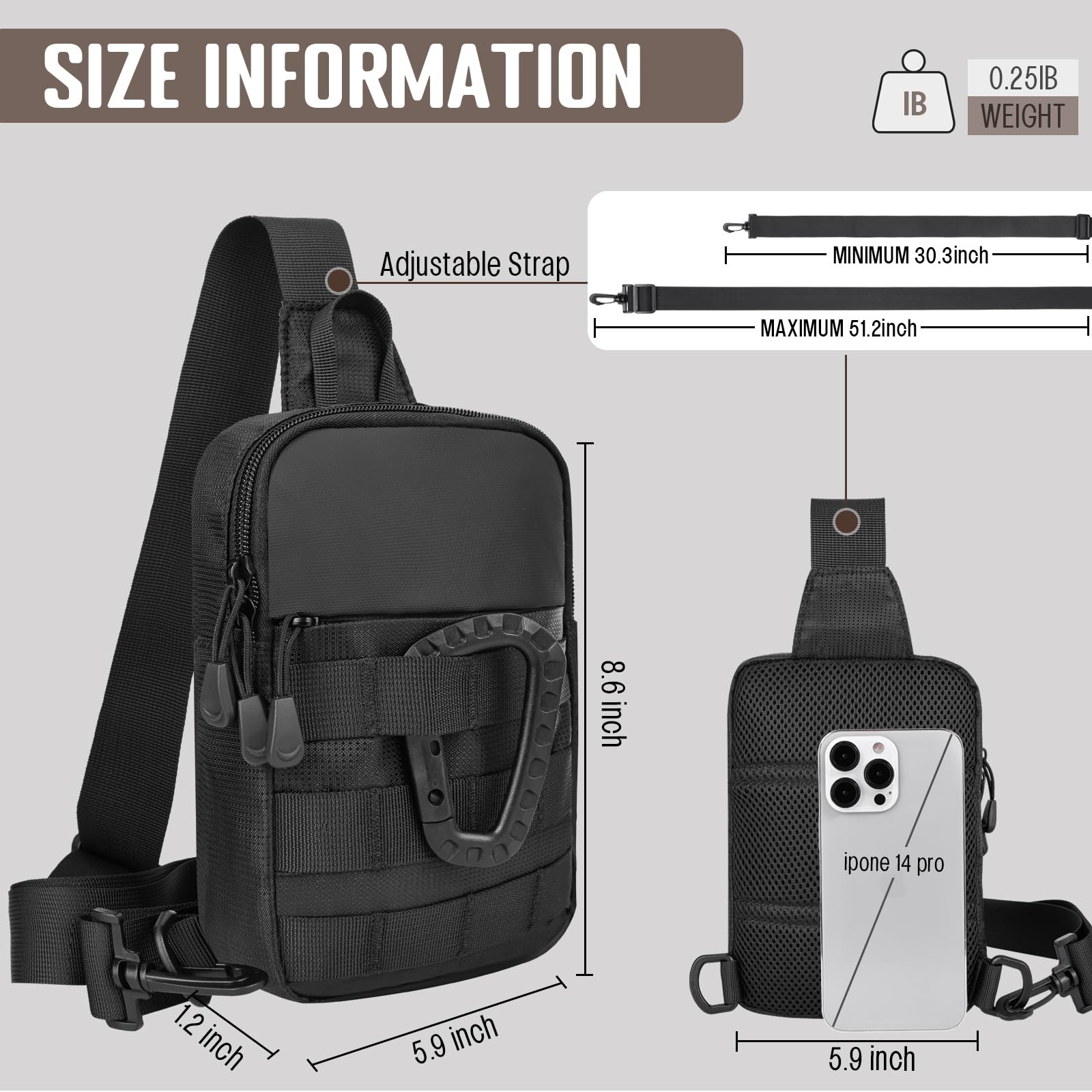 DEYACE Small Sling Bag for Men, Tactical 5.9″L x 1.2″W x 8.7″H, Black